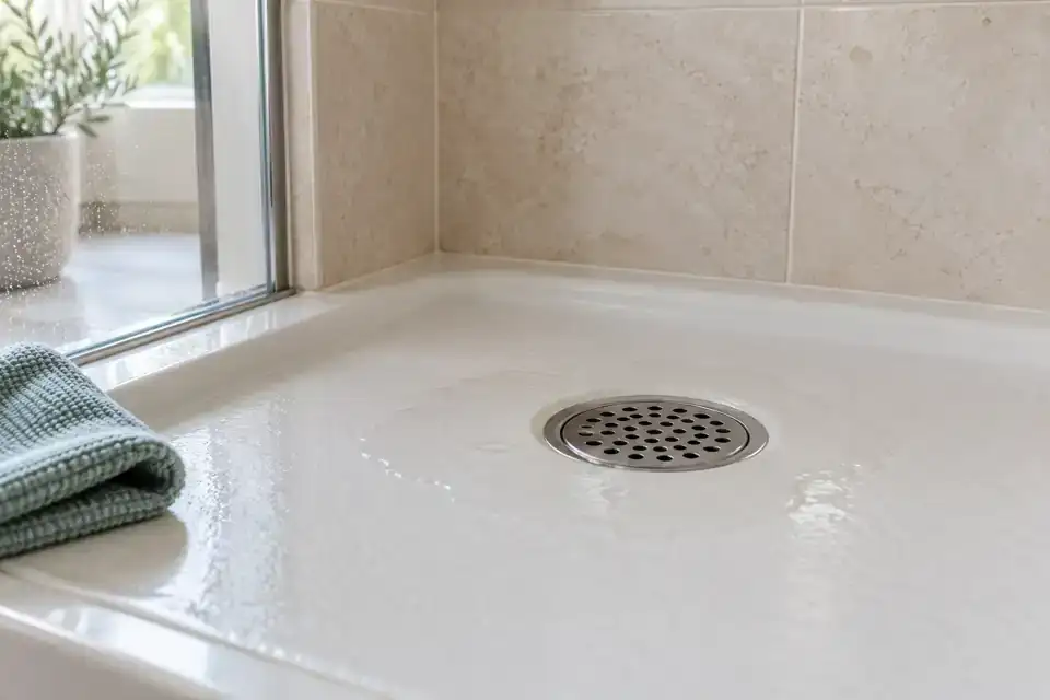 Piatto doccia con un leggero ristagno intorno alla griglia di scarico